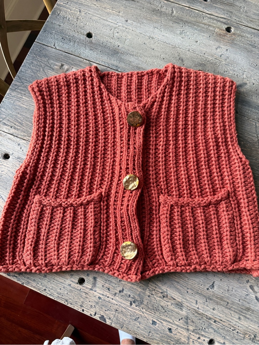 Handknit Button-Front Vest - Rust - Picture 2 of 9